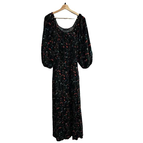 Lane Bryant Black Floral Maxi Dress Size 14 3/4 Sleeve Pockets Stretch NWT - Picture 2 of 16